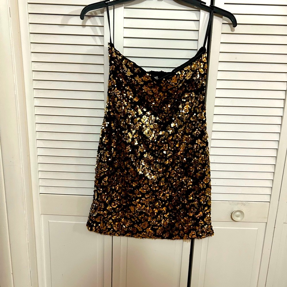 Black and Gold Sequin Strapless Dress